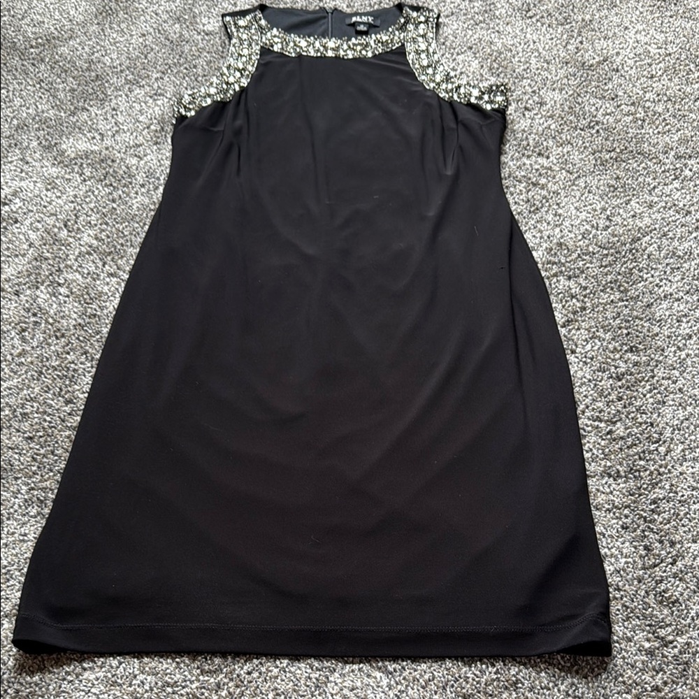 SLNY Black Mini Dress with Silver beaded Accents